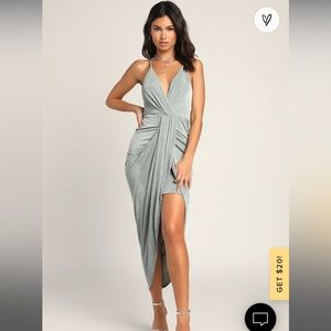 Lulu’s Dreamy Date Sage Blue Surplice Midi Dress - NWOT